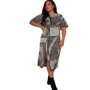 CHI CHI LONDON Curve Vida Mix Animal Print Dress Size 18 Monochrome NEW